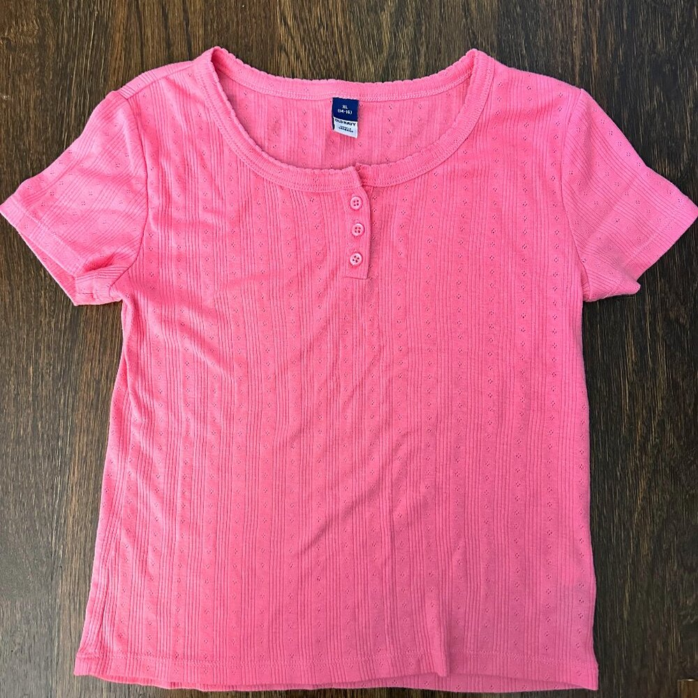 Girls Pointelle-Knit Henley Top